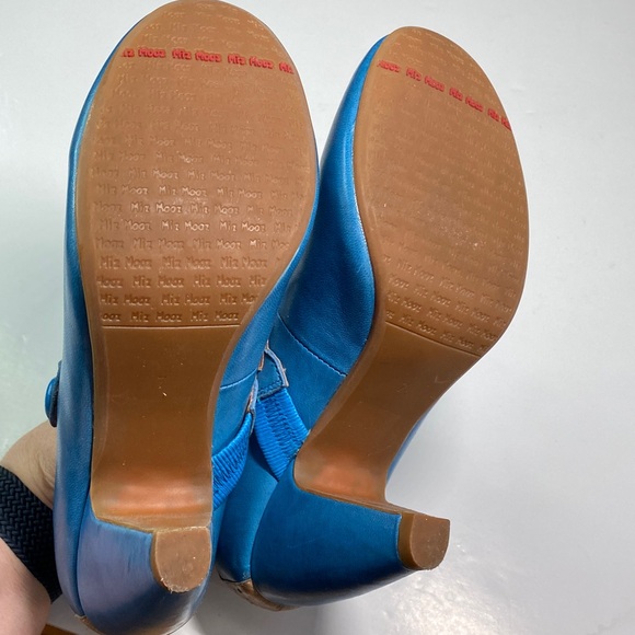 Miz Mooz Solange Leather Maryjane’s Size 7 Turquoise/Tan 3.5” Pump Leaf Strap - Picture 12 of 13